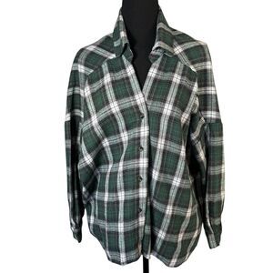 HYFVE Flannel Shirt Green Plaid Long Sleeve Oversized Hi Low Hem